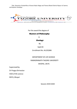 Zoology by Sajid Ali Enrollment No