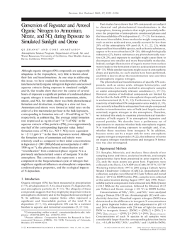 Conversion of Fogwater and Aerosol Organic Nitrogen to Ammonium, Nitrate, and Nox During Exposure to Simulated Sunlight and Ozon