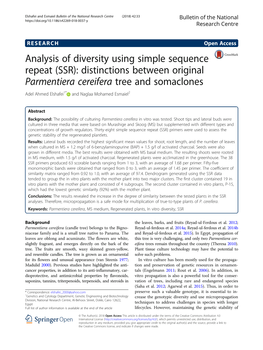 Analysis of Diversity Using Simple Sequence Repeat (SSR): Distinctions Between Original Parmentiera Cereifera Tree and Somaclone