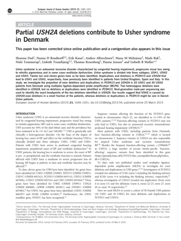 Partial USH2A Deletions Contribute to Usher Syndrome in Denmark