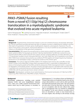 PAN3–PSMA2 Fusion Resulting from a Novel T(7;13)(P14;Q12) Chromosome