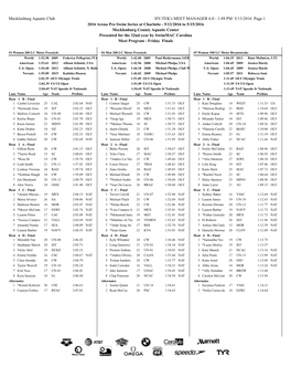 2016 Arena Pro Swim Series Charlotte Heat Sheet, Day 2 Finals