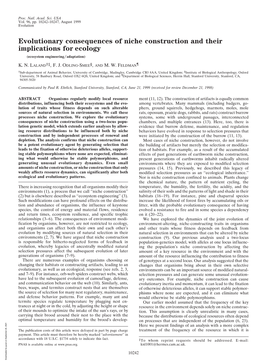 Niche Construction and Their Implications for Ecology (Ecosystem Engineering͞adaptation)