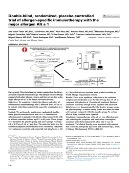 Double-Blind, Randomized, Placebo-Controlled Trial of Allergen-Speciﬁc Immunotherapy with the Major Allergen Alt a 1