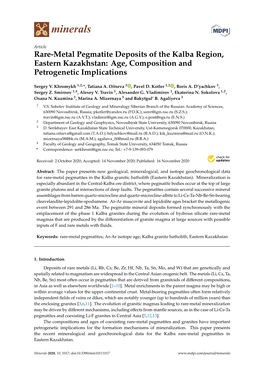 Rare-Metal Pegmatite Deposits of the Kalba Region, Eastern Kazakhstan: Age, Composition and Petrogenetic Implications