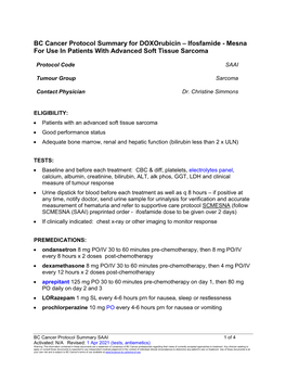 BC Cancer Protocol Summary for Doxorubicin – Ifosfamide - Mesna for Use in Patients with Advanced Soft Tissue Sarcoma