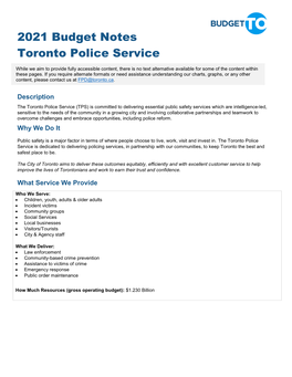 2021 Budget Notes Toronto Police Service