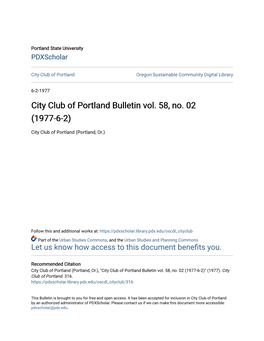 City Club of Portland Bulletin Vol. 58, No. 02 (1977-6-2)