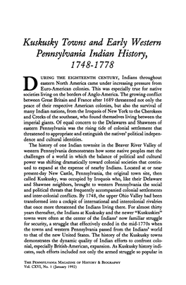 Kuskusky Towns and Early Western Pennsylvania Indian History, 1748-1778