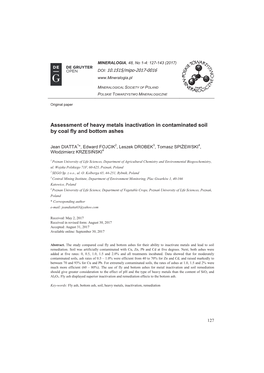 Assessment of Heavy Metals Inactivation in Contaminated Soil by Coal Fly and Bottom Ashes