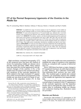 CT of the Normal Suspensory Ligaments of the Ossicles in the Middle Ear