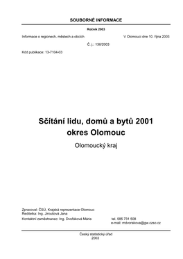 Sčítání Lidu, Domů a Bytů 2001 Okres Olomouc