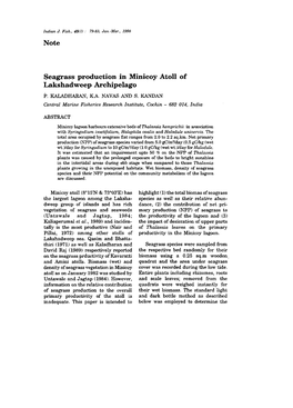 Note Seagrass Production in Minicoy Atoll of Lakshadweep Archipelago