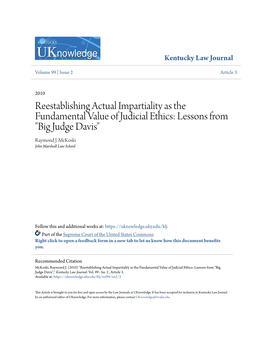 Reestablishing Actual Impartiality As the Fundamental Value of Judicial Ethics: Lessons from 