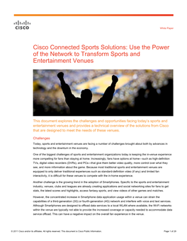 Cisco Connected Sports Solutions: Use the Power of the Network to Transform Sports and Entertainment Venues