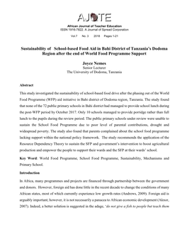 Sustainability of School-Based Food Aid in Bahi District of Tanzania's