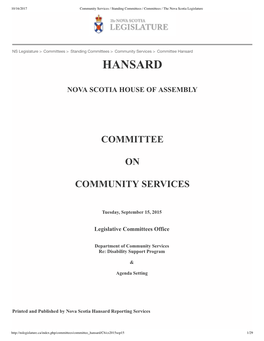 Hansard of DCS Standing Committee Presentation Re DSP September