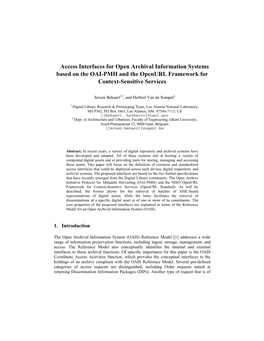 Access Interfaces for Open Archival Information Systems Based on the OAI-PMH and the Openurl Framework for Context-Sensitive Services