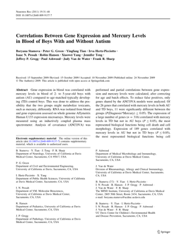 Correlations Between Gene Expression and Mercury Levels in Blood of Boys with and Without Autism