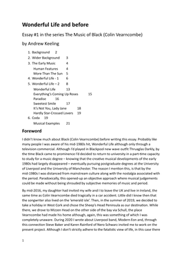 Wonderful Life and Before Essay #1 in the Series the Music of Black (Colin Vearncombe) by Andrew Keeling