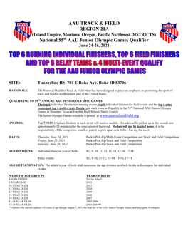 AAU TRACK & FIELD REGION 21A National 55Th AAU Junior Olympic