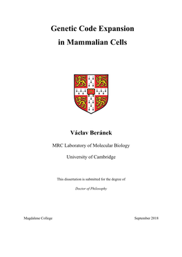 Genetic Code Expansion in Mammalian Cells