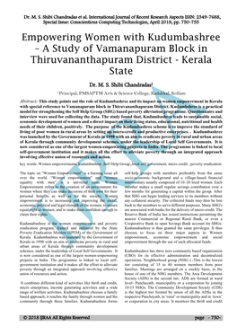 A Study of Vamanapuram Block in Thiruvananthapuram District - Kerala State