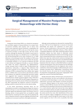 Surgical Management of Massive Postpartum Hemorrhage with Uterine Atony