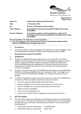 9 Report to South Downs National Park Authority Date 11 December