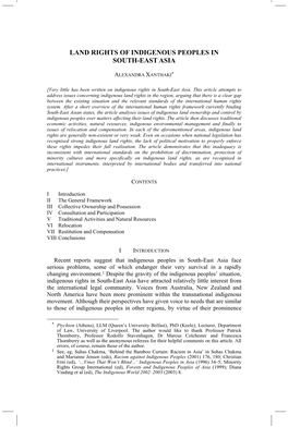 LAND RIGHTS of INDIGENOUS PEOPLES in SOUTH-EAST ASIA Land Rights of Indigenous Peoples in South-East Asia ALEXANDRA XANTHAKI*