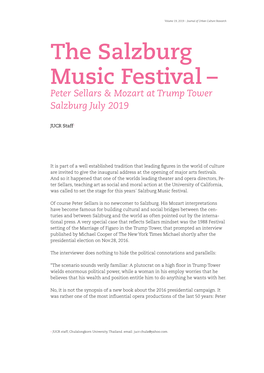 The Salzburg Music Festival – Peter Sellars & Mozart at Trump Tower Salzburg July 2019