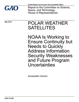 GAO-16-359 Accessible Version, POLAR WEATHER SATELLITES