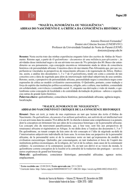 Abdias Do Nascimento E a Crítica Da Consciência Histórica1