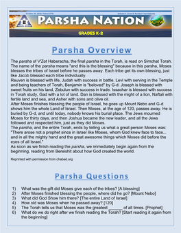 The Parsha of V'zot Haberacha, the Final Parsha in the Torah, Is Read on Simchat Torah