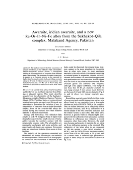 Awaruite, Iridian Awaruite, and a New Ru-Os-Ir-Ni-Fe Alloy from the Sakhakot-Qila Complex, Malakand Agency, Pakistan