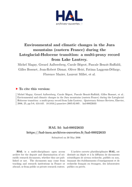 Environmental and Climatic Changes in the Jura Mountains (Eastern France) During the Lateglacial-Holocene Transition: a Multi-Proxy Record from Lake Lautrey