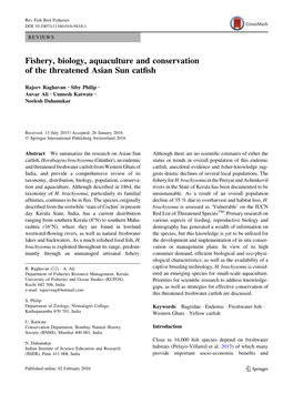 Fishery, Biology, Aquaculture and Conservation of the Threatened Asian Sun Catﬁsh