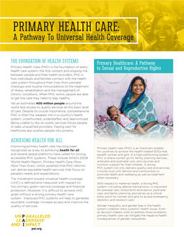 PRIMARY HEALTH CARE: a Pathway to Universal Health Coverage