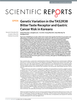 Genetic Variation in the TAS2R38 Bitter Taste Receptor and Gastric