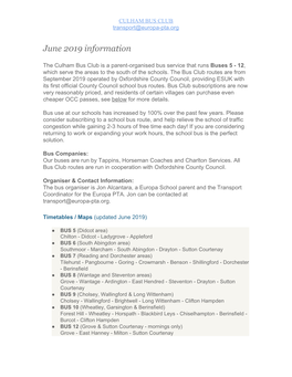 Culham Bus Club Info – June 2019