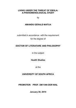 Living Under the Threat of Ebola: a Phenomenological Study By