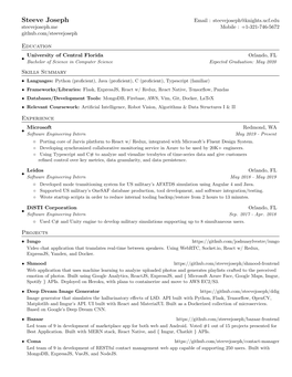 Steeve Joseph Email : Steevejoseph@Knights.Ucf.Edu Steevejoseph.Me Mobile : +1-321-746-5672 Github.Com/Steevejoseph