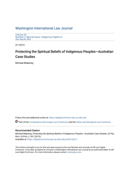 Protecting the Spiritual Beliefs of Indigenous Peoples—Australian Case Studies