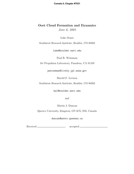 Oort Cloud Formation and Dynamics June 6, 2003