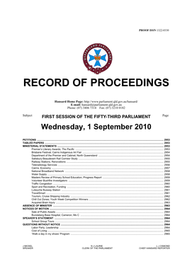 Record of Proceedings