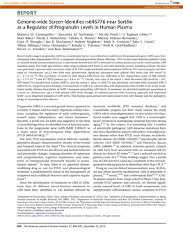 Genome-Wide Screen Identifies Rs646776 Near Sortilin As A