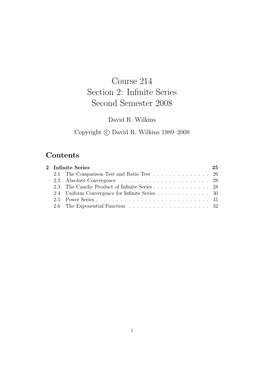 Course 214 Section 2: Infinite Series Second Semester 2008