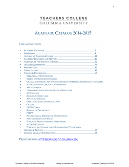 Academic Catalog 2014-2015 2
