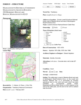 STRUCTURE Assessor’S Number USGS Quad Area(S) Form Number