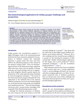 New Biotechnological Applications for Ashbya Gossypii: Challenges and Perspectives